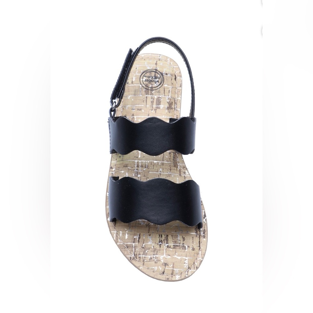 Wonder Nation Girls Black Scalloped Strap Adjustable Sandals sz 5 NWT!